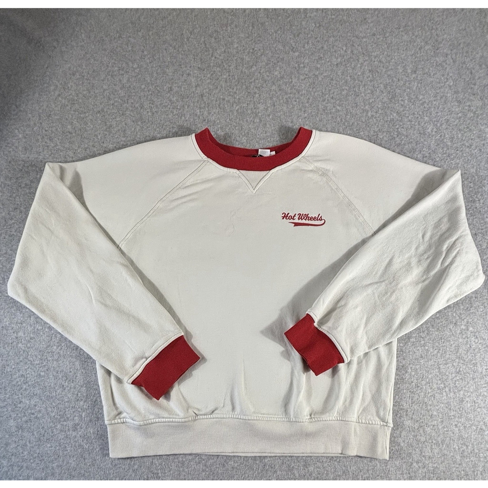 Hot Wheels Racing Sweatshirt Mens Small Cream Red Built For Speed Fleece
